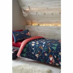 Catherine Lansfield Blue Santa's Christmas Wonderland Duvet Cover And Pillowcase Set