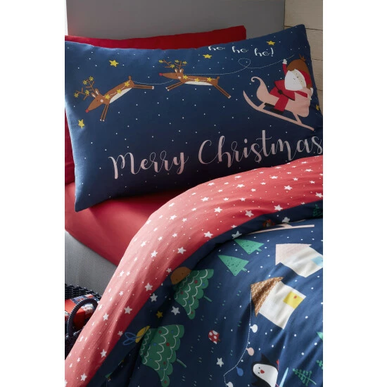 Catherine Lansfield Blue Santa's Christmas Wonderland Duvet Cover And Pillowcase Set 3 Catherine Lansfield Blue Santa's Christmas Wonderland Duvet Cover And Pillowcase Set - Image 3