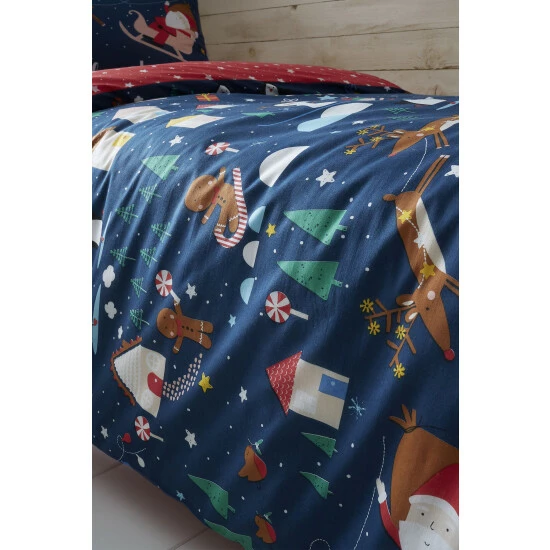 Catherine Lansfield Blue Santa's Christmas Wonderland Duvet Cover And Pillowcase Set 4 Catherine Lansfield Blue Santa's Christmas Wonderland Duvet Cover And Pillowcase Set - Image 4