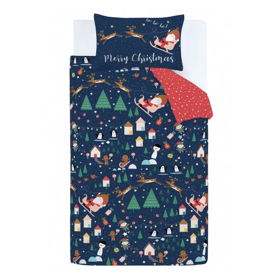 Catherine Lansfield Blue Santa's Christmas Wonderland Duvet Cover And Pillowcase Set 5 Catherine Lansfield Blue Santa's Christmas Wonderland Duvet Cover And Pillowcase Set - Image 5