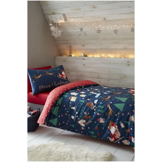 Catherine Lansfield Blue Santa's Christmas Wonderland Duvet Cover And Pillowcase Set 6 Catherine Lansfield Blue Santa's Christmas Wonderland Duvet Cover And Pillowcase Set - Image 6
