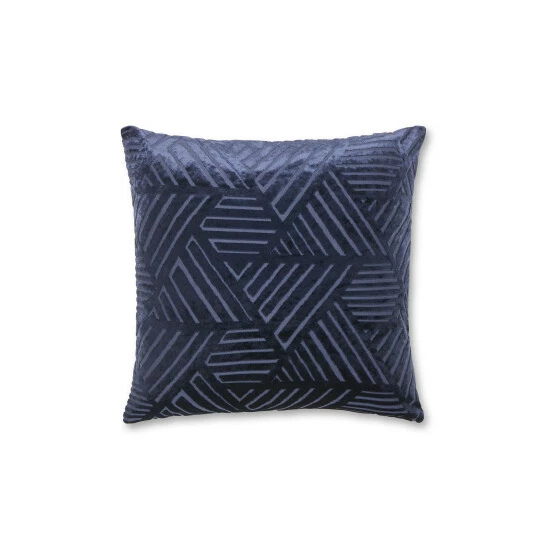 Catherine Lansfield Blue Geo Cut Velvet Cushion 2 Catherine Lansfield Blue Geo Cut Velvet Cushion - Image 2