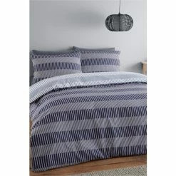 Catherine Lansfield Blue Lines Reversible Duvet Cover And Pillowcase Set