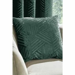 Catherine Lansfield Green Geo Cut Velvet Cushion