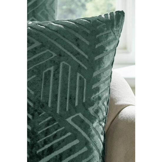 Catherine Lansfield Green Geo Cut Velvet Cushion 3 Catherine Lansfield Green Geo Cut Velvet Cushion - Image 3