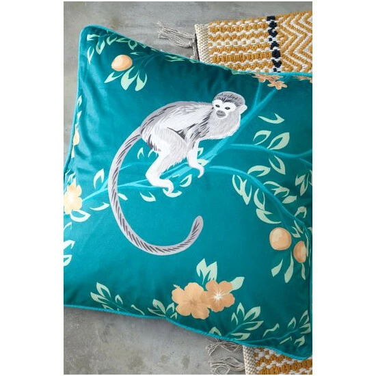 Catherine Lansfield Green Tropical Monkey Piped Cushion 4 Catherine Lansfield Green Tropical Monkey Piped Cushion - Image 4