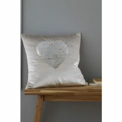 Alternative view of Catherine Lansfield Natural Sequin Heart Cushion