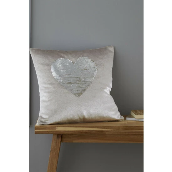 Catherine Lansfield Natural Sequin Heart Cushion 2 Catherine Lansfield Natural Sequin Heart Cushion - Image 2