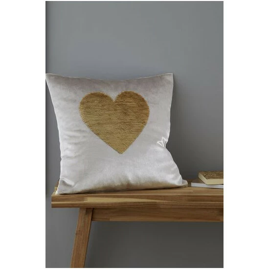Catherine Lansfield Natural Sequin Heart Cushion 7 Catherine Lansfield Natural Sequin Heart Cushion - Image 7