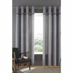 Catherine Lansfield Grey Melville Woven Texture Eyelet Curtains
