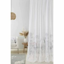 Catherine Lansfield White Meadowsweet Floral Voile Slot Top Sheer Panel Curtains