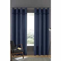 Catherine Lansfield Blue Melville Woven Texture Cotton Eyelet Curtains
