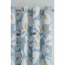 Catherine Lansfield Teal Blue Inga Leaf Eyelet Curtains