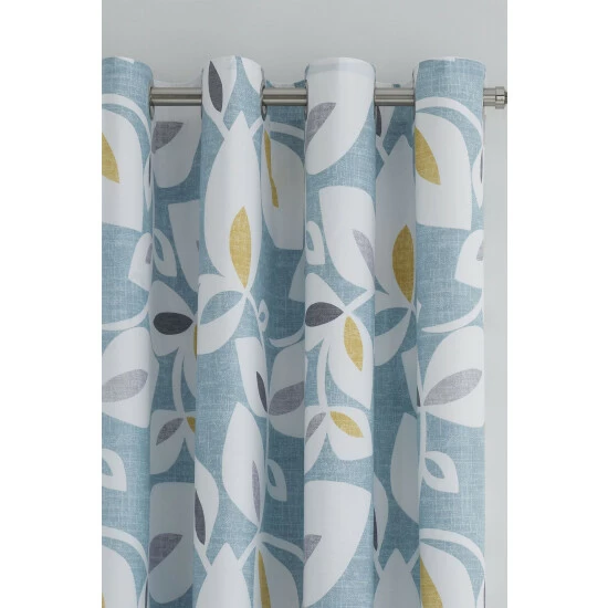 Catherine Lansfield Teal Blue Inga Leaf Eyelet Curtains 1 Catherine Lansfield Teal Blue Inga Leaf Eyelet Curtains