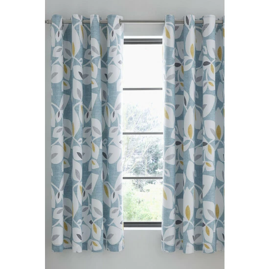 Catherine Lansfield Teal Blue Inga Leaf Eyelet Curtains 2 Catherine Lansfield Teal Blue Inga Leaf Eyelet Curtains - Image 2