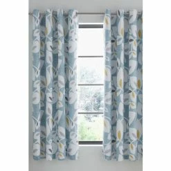 Alternative view of Catherine Lansfield Teal Blue Inga Leaf Eyelet Curtains