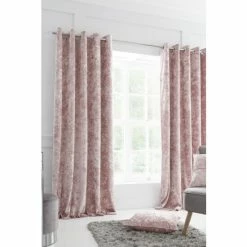 Catherine Lansfield Blush Pink Crushed Velvet Eyelet Curtains