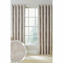 Catherine Lansfield Natural Meadowsweet Floral Jacquard Eyelet Lined Curtains