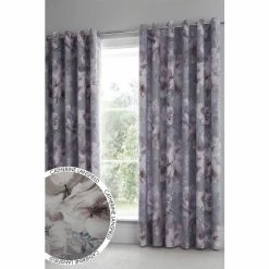 Catherine Lansfield Grey Dramatic Floral Eyelet Curtains