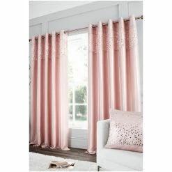 Catherine Lansfield Blush Pink Glitzy Sequin Detail Lined Eyelet Curtains