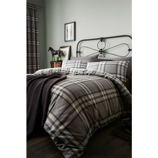 Catherine Lansfield Grey Kelso Check Pencil Pleat Curtains 2 Catherine Lansfield Grey Kelso Check Pencil Pleat Curtains - Image 2