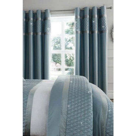 Catherine Lansfield Blue Sequin Cluster Eyelet Curtains 1 Catherine Lansfield Blue Sequin Cluster Eyelet Curtains