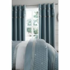 Catherine Lansfield Blue Sequin Cluster Eyelet Curtains