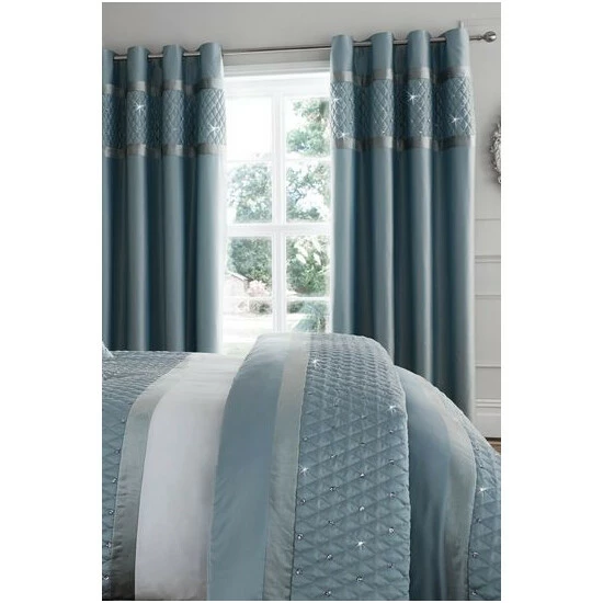 Catherine Lansfield Blue Sequin Cluster Eyelet Curtains 3 Catherine Lansfield Blue Sequin Cluster Eyelet Curtains - Image 3