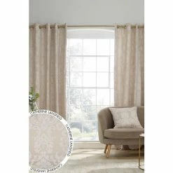 Catherine Lansfield Natural Damask Jacquard Eyelet Lined Curtains
