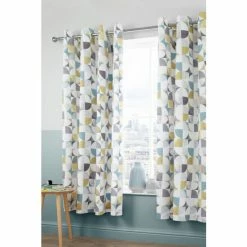 Catherine Lansfield Grey Retro Circles Lined Eyelet Curtains