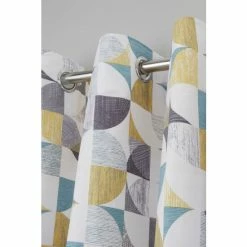 Alternative view of Catherine Lansfield Grey Retro Circles Lined Eyelet Curtains