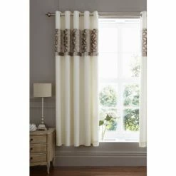 Catherine Lansfield Natural Lattice Cut Velvet Lined Curtains