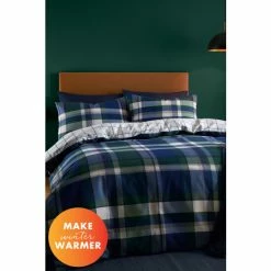Catherine Lansfield Blue Brushed Check Reversible Duvet Cover And Pillowcase Set
