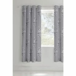 Catherine Lansfield Grey Floral Bouquet Eyelet Curtains