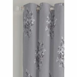 Alternative view of Catherine Lansfield Grey Floral Bouquet Eyelet Curtains