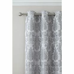 Catherine Lansfield Silver Damask Jacquard Lined Eyelet Curtains