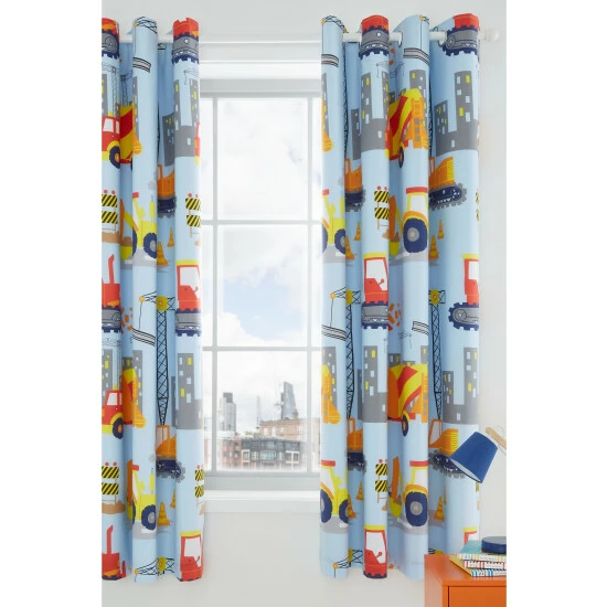 Catherine Lansfield Blue Construction Blackout Eyelet Curtains 1 Catherine Lansfield Blue Construction Blackout Eyelet Curtains