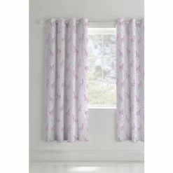 Catherine Lansfield Pink Folk Unicorn Lined Eyelet Curtains