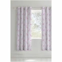Alternative view of Catherine Lansfield Pink Folk Unicorn Lined Eyelet Curtains