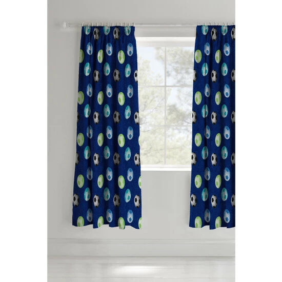 Catherine Lansfield Blue Football Pencil Pleat Curtains 1 Catherine Lansfield Blue Football Pencil Pleat Curtains