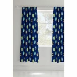 Catherine Lansfield Blue Football Pencil Pleat Curtains