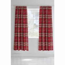 Catherine Lansfield Red Kelso Check Lined Eyelet Curtains