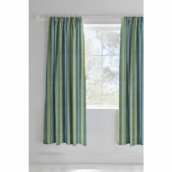 Catherine Lansfield Blue Dino Stripe Pencil Pleat Curtains