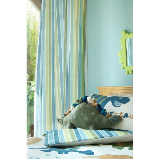 Catherine Lansfield Blue Dino Stripe Pencil Pleat Curtains 2 Catherine Lansfield Blue Dino Stripe Pencil Pleat Curtains - Image 2