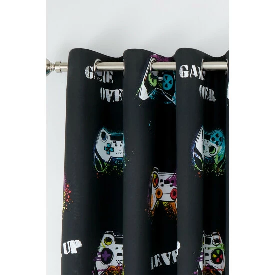 Catherine Lansfield Black Game Over Eyelet Curtains 2 Catherine Lansfield Black Game Over Eyelet Curtains - Image 2