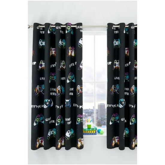 Catherine Lansfield Black Game Over Eyelet Curtains 5 Catherine Lansfield Black Game Over Eyelet Curtains - Image 5