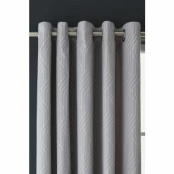 Alternative view of Catherine Lansfield Silver Linear Geo Jacquard Eyelet Lined Curtains