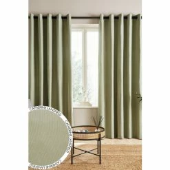 Catherine Lansfield Natural Cotton Chambray Lined Eyelet Curtains
