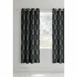 Catherine Lansfield Grey Skulls Lined Eyelet Curtains