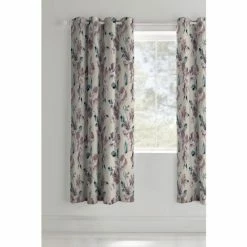 Catherine Lansfield Purple Painted Floral Lined Eyelet Curtains